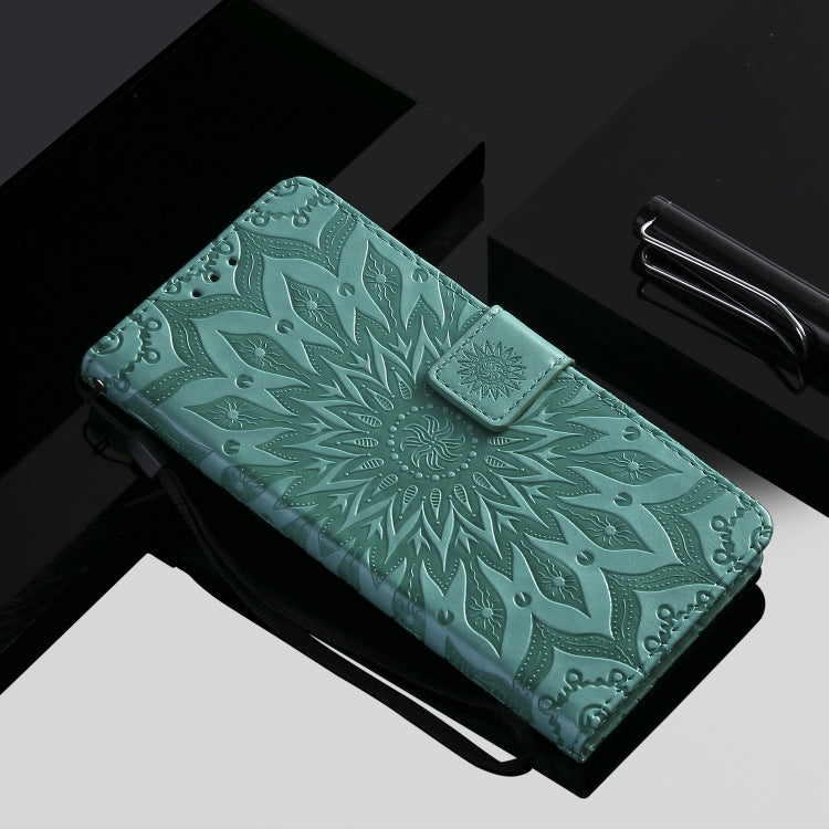 For iPhone 12 Pro Max Pressed Printing Sunflower Pattern Horizontal Flip PU Leather Case Holder & Card Slots & Wallet & Lanyard