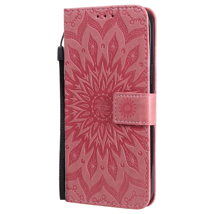 For iPhone 12 Pro Max Pressed Printing Sunflower Pattern Horizontal Flip PU Leather Case Holder & Card Slots & Wallet & Lanyard