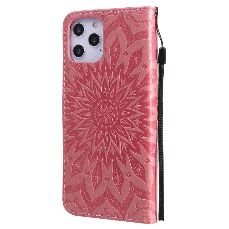 For iPhone 12 Pro Max Pressed Printing Sunflower Pattern Horizontal Flip PU Leather Case Holder & Card Slots & Wallet & Lanyard
