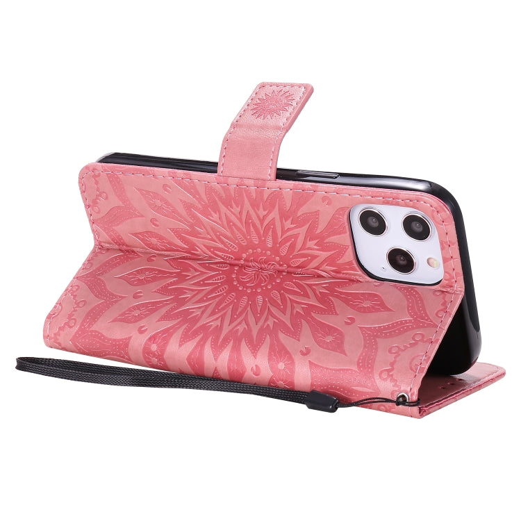 For iPhone 12 Pro Max Pressed Printing Sunflower Pattern Horizontal Flip PU Leather Case Holder & Card Slots & Wallet & Lanyard