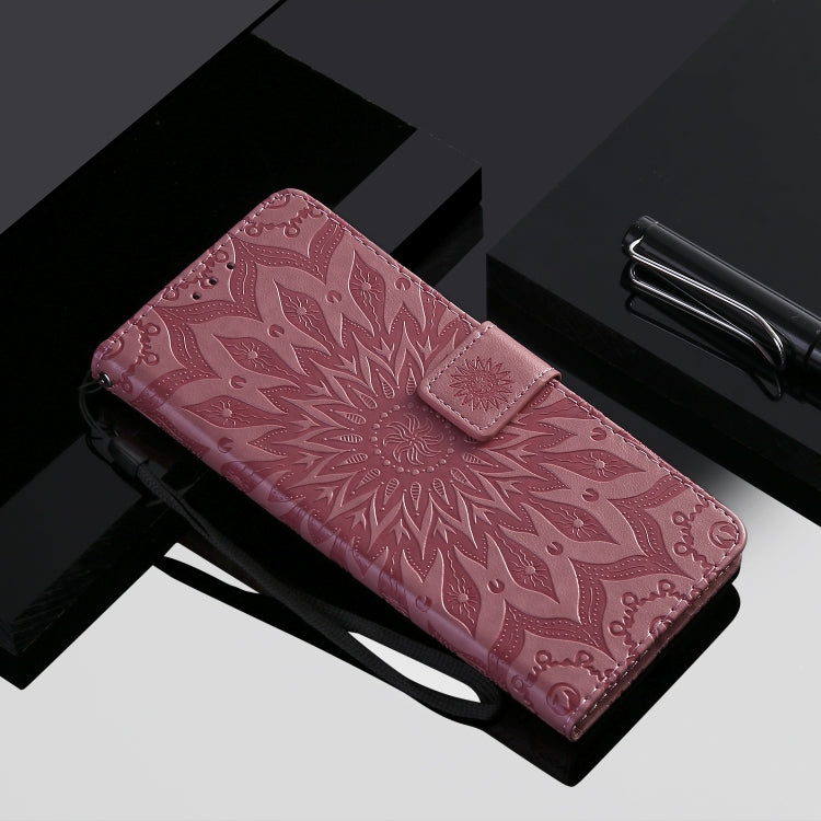 For iPhone 12 Pro Max Pressed Printing Sunflower Pattern Horizontal Flip PU Leather Case Holder & Card Slots & Wallet & Lanyard