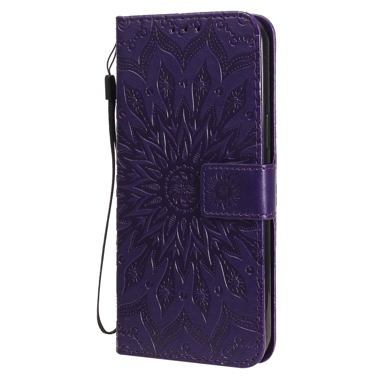 For iPhone 12 Pro Max Pressed Printing Sunflower Pattern Horizontal Flip PU Leather Case Holder & Card Slots & Wallet & Lanyard