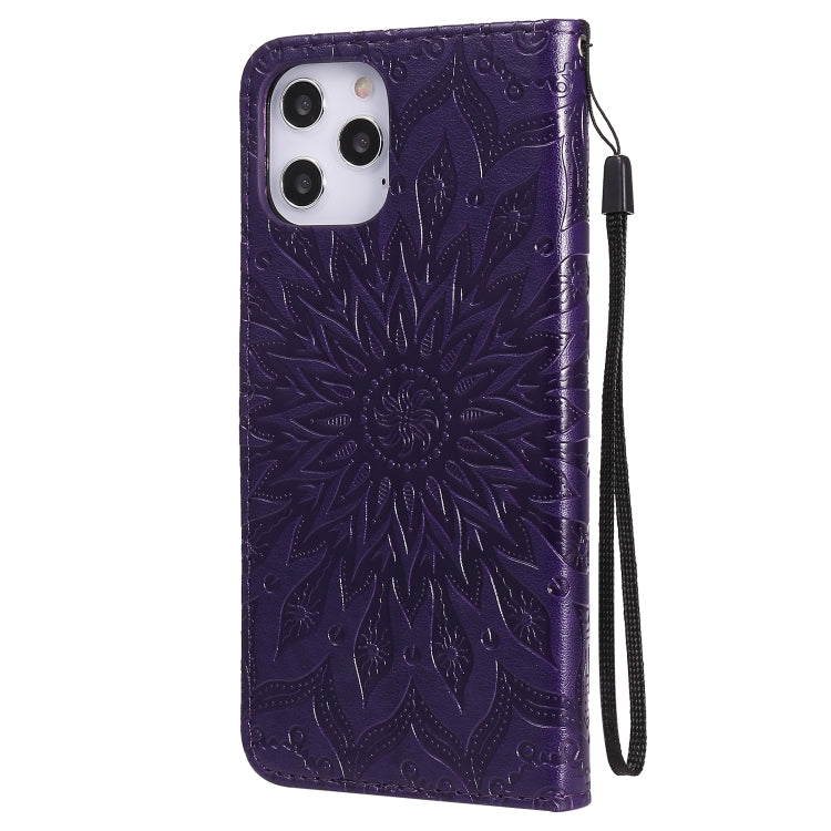 For iPhone 12 Pro Max Pressed Printing Sunflower Pattern Horizontal Flip PU Leather Case Holder & Card Slots & Wallet & Lanyard