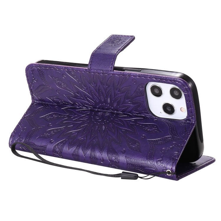 For iPhone 12 Pro Max Pressed Printing Sunflower Pattern Horizontal Flip PU Leather Case Holder & Card Slots & Wallet & Lanyard