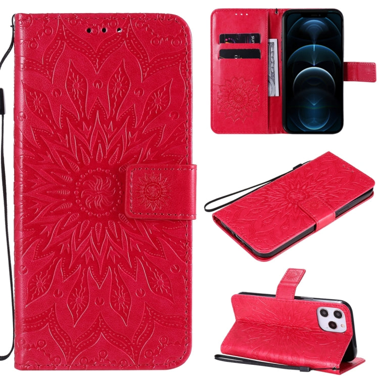 For iPhone 12 Pro Max Pressed Printing Sunflower Pattern Horizontal Flip PU Leather Case Holder & Card Slots & Wallet & Lanyard
