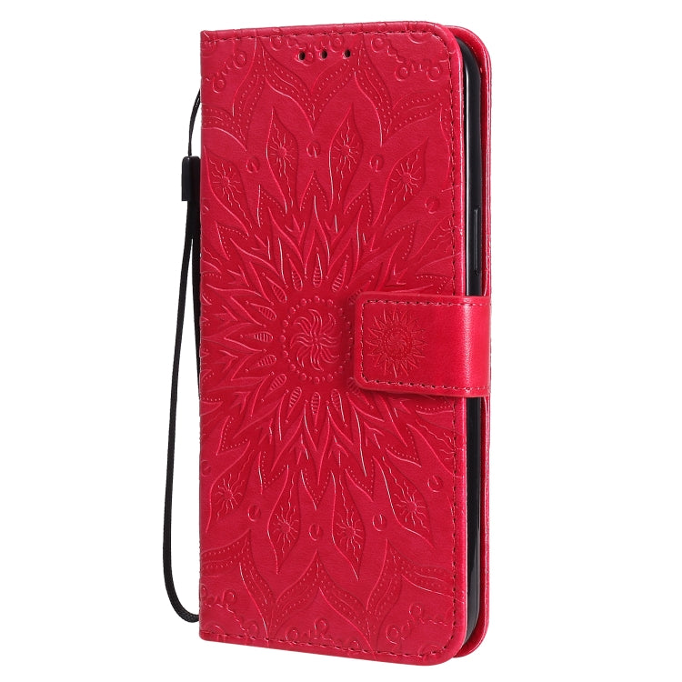 For iPhone 12 Pro Max Pressed Printing Sunflower Pattern Horizontal Flip PU Leather Case Holder & Card Slots & Wallet & Lanyard