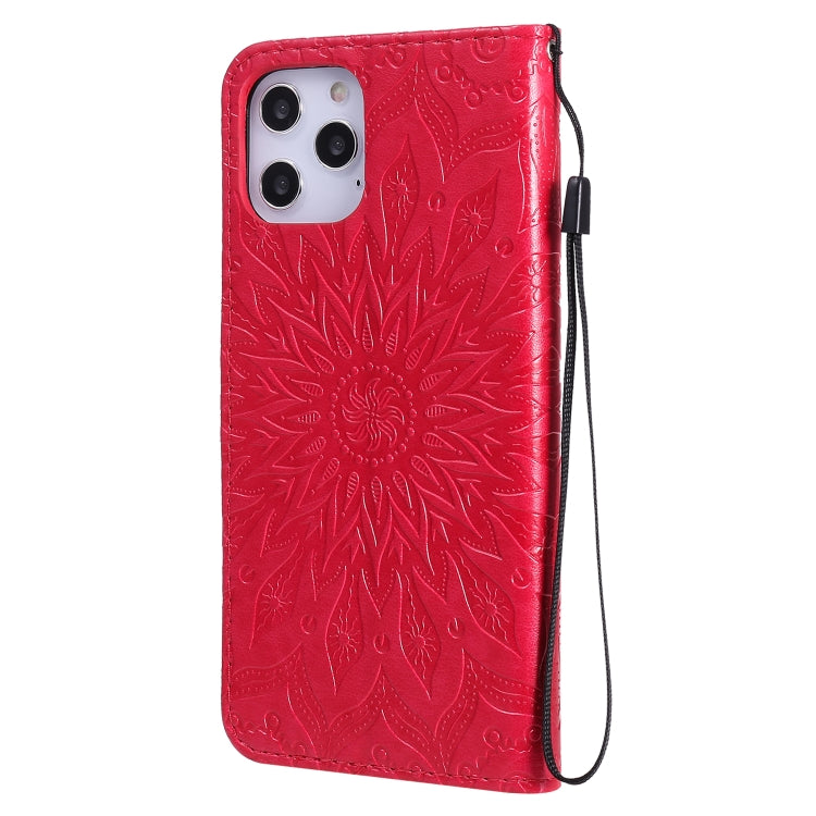 For iPhone 12 Pro Max Pressed Printing Sunflower Pattern Horizontal Flip PU Leather Case Holder & Card Slots & Wallet & Lanyard