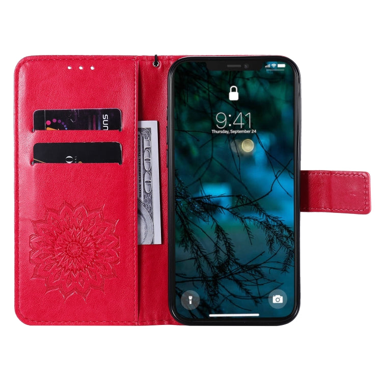 For iPhone 12 Pro Max Pressed Printing Sunflower Pattern Horizontal Flip PU Leather Case Holder & Card Slots & Wallet & Lanyard