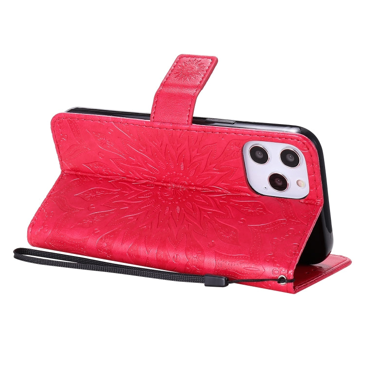 For iPhone 12 Pro Max Pressed Printing Sunflower Pattern Horizontal Flip PU Leather Case Holder & Card Slots & Wallet & Lanyard