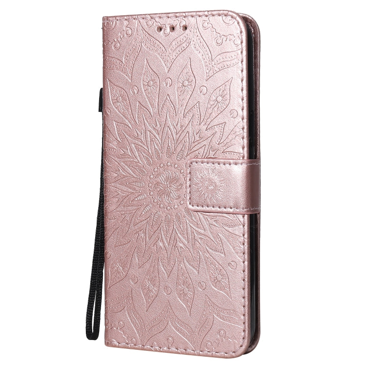 For iPhone 12 Pro Max Pressed Printing Sunflower Pattern Horizontal Flip PU Leather Case Holder & Card Slots & Wallet & Lanyard