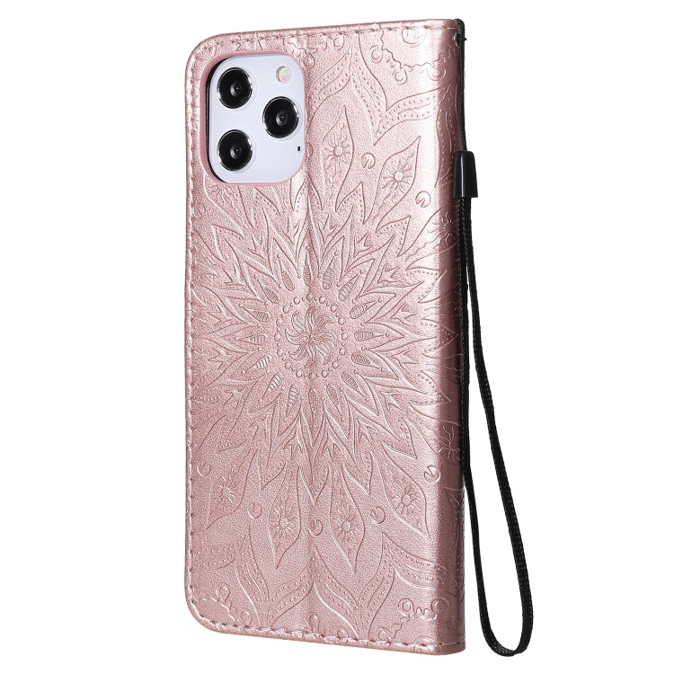 For iPhone 12 Pro Max Pressed Printing Sunflower Pattern Horizontal Flip PU Leather Case Holder & Card Slots & Wallet & Lanyard