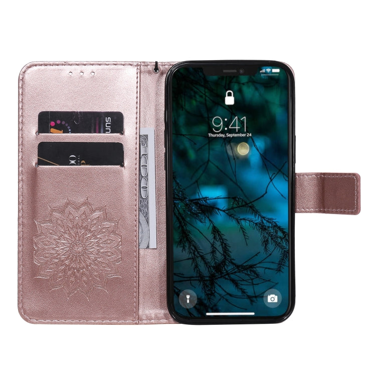 For iPhone 12 Pro Max Pressed Printing Sunflower Pattern Horizontal Flip PU Leather Case Holder & Card Slots & Wallet & Lanyard