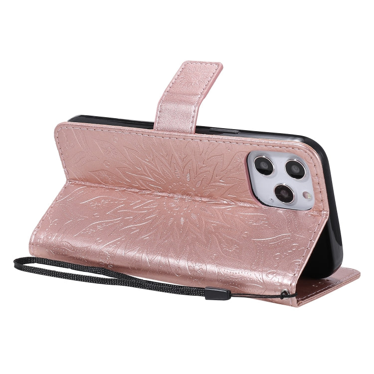For iPhone 12 Pro Max Pressed Printing Sunflower Pattern Horizontal Flip PU Leather Case Holder & Card Slots & Wallet & Lanyard
