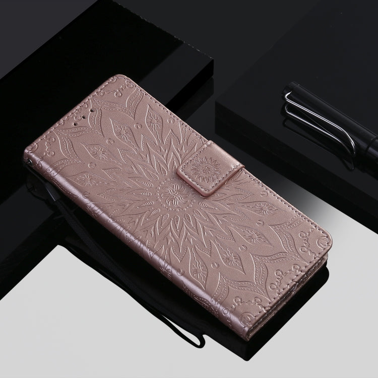 For iPhone 12 Pro Max Pressed Printing Sunflower Pattern Horizontal Flip PU Leather Case Holder & Card Slots & Wallet & Lanyard