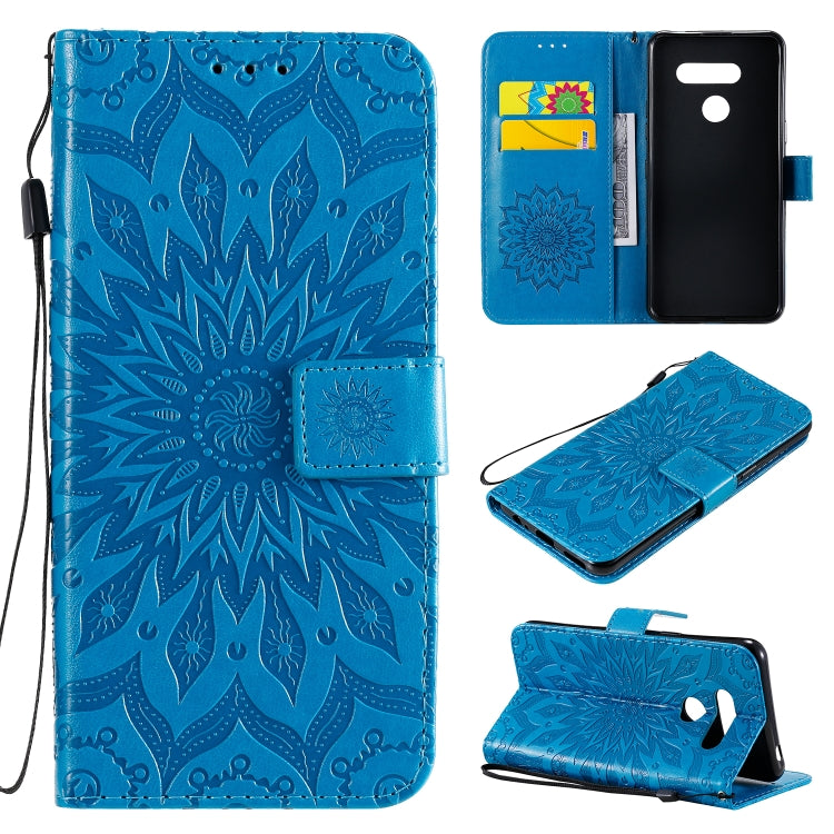 For LG K50S Pressed Printing Sunflower Pattern Horizontal Flip PU Leather Case Holder & Card Slots & Wallet & Lanyard