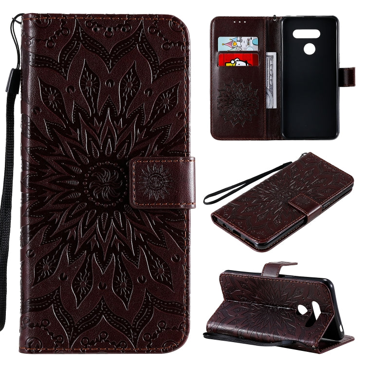 For LG K50S Pressed Printing Sunflower Pattern Horizontal Flip PU Leather Case Holder & Card Slots & Wallet & Lanyard
