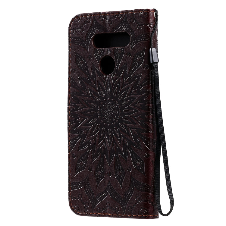 For LG K50S Pressed Printing Sunflower Pattern Horizontal Flip PU Leather Case Holder & Card Slots & Wallet & Lanyard