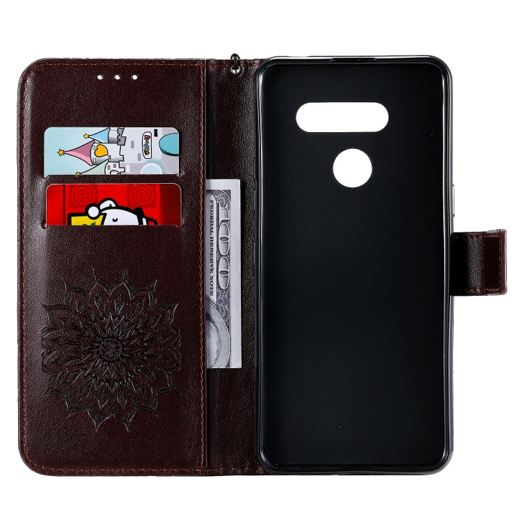 For LG K50S Pressed Printing Sunflower Pattern Horizontal Flip PU Leather Case Holder & Card Slots & Wallet & Lanyard