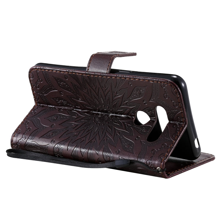 For LG K50S Pressed Printing Sunflower Pattern Horizontal Flip PU Leather Case Holder & Card Slots & Wallet & Lanyard