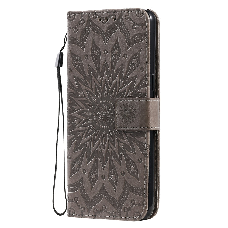 For LG K50S Pressed Printing Sunflower Pattern Horizontal Flip PU Leather Case Holder & Card Slots & Wallet & Lanyard