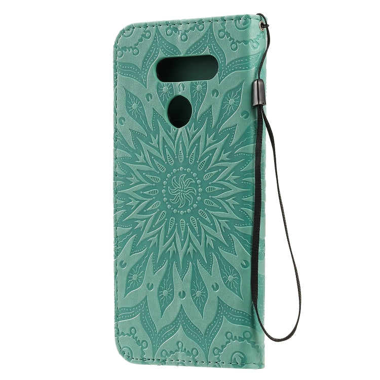 For LG K50S Pressed Printing Sunflower Pattern Horizontal Flip PU Leather Case Holder & Card Slots & Wallet & Lanyard