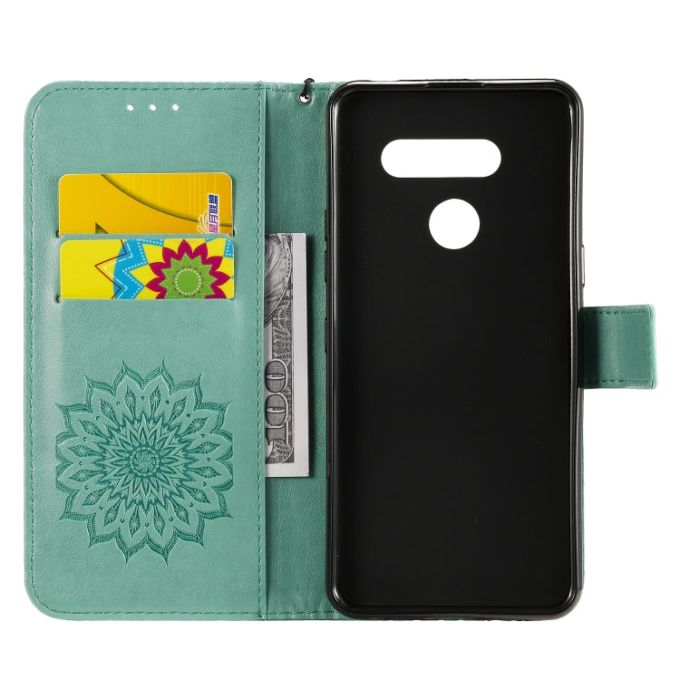 For LG K50S Pressed Printing Sunflower Pattern Horizontal Flip PU Leather Case Holder & Card Slots & Wallet & Lanyard