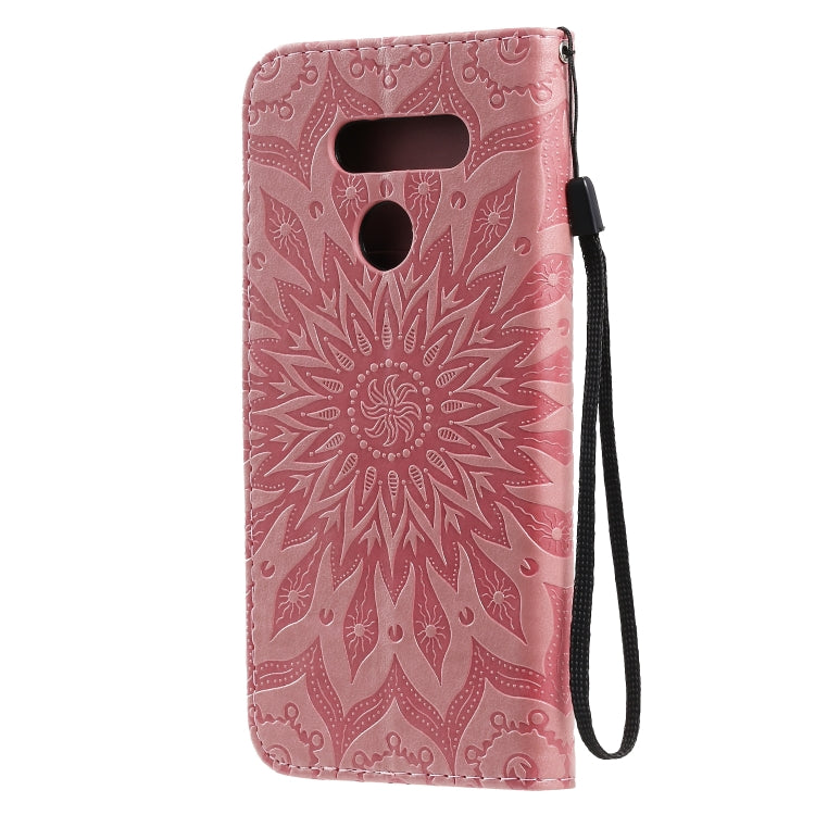 For LG K50S Pressed Printing Sunflower Pattern Horizontal Flip PU Leather Case Holder & Card Slots & Wallet & Lanyard