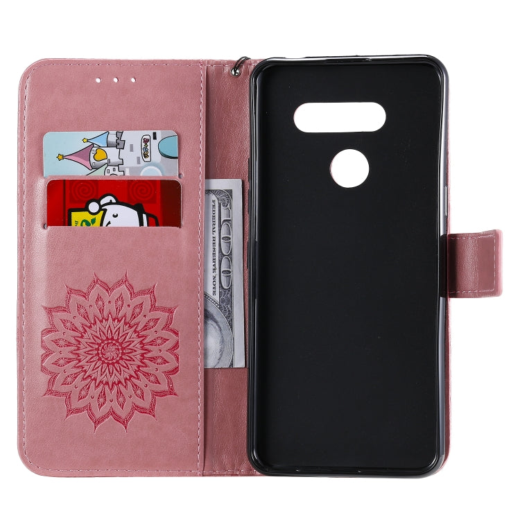 For LG K50S Pressed Printing Sunflower Pattern Horizontal Flip PU Leather Case Holder & Card Slots & Wallet & Lanyard