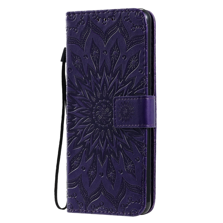 For LG K50S Pressed Printing Sunflower Pattern Horizontal Flip PU Leather Case Holder & Card Slots & Wallet & Lanyard