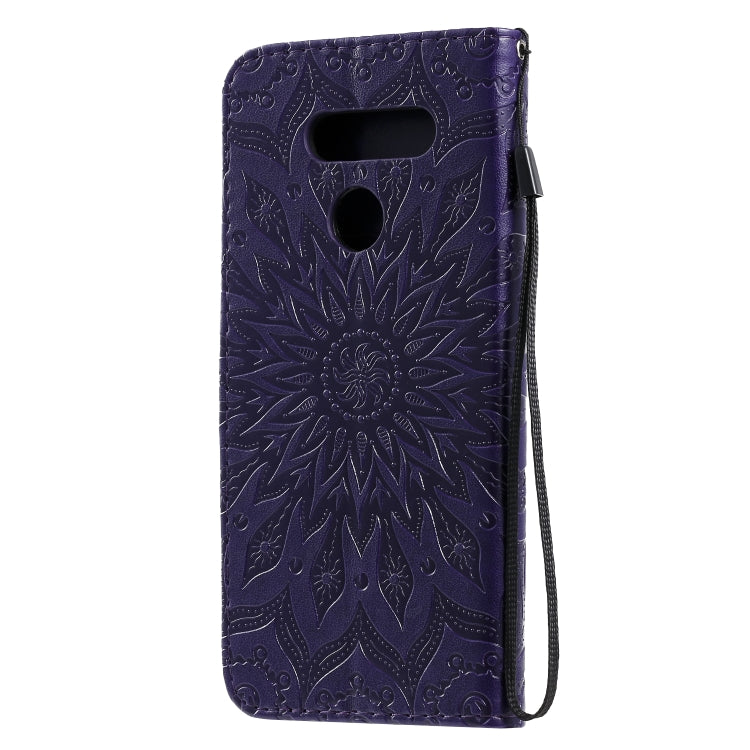 For LG K50S Pressed Printing Sunflower Pattern Horizontal Flip PU Leather Case Holder & Card Slots & Wallet & Lanyard