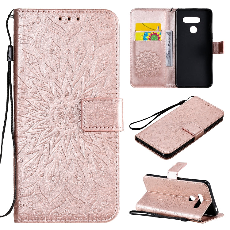 For LG K50S Pressed Printing Sunflower Pattern Horizontal Flip PU Leather Case Holder & Card Slots & Wallet & Lanyard