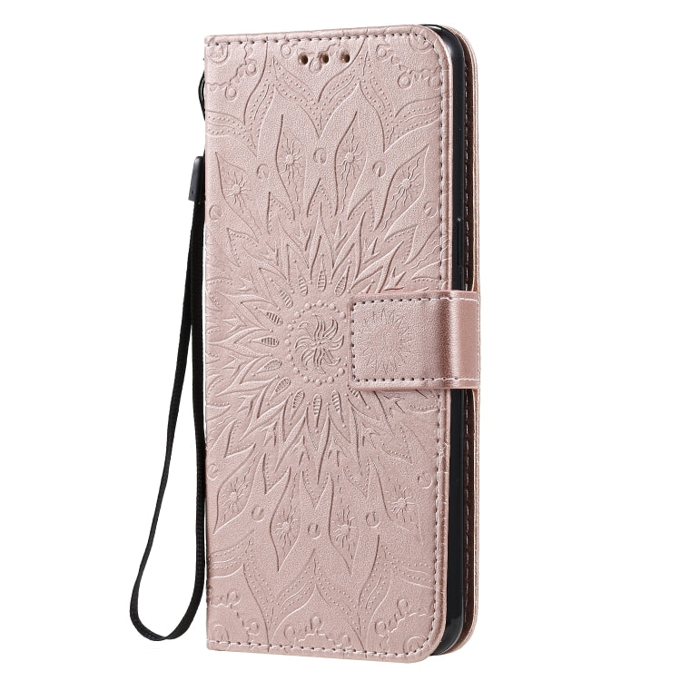 For LG K50S Pressed Printing Sunflower Pattern Horizontal Flip PU Leather Case Holder & Card Slots & Wallet & Lanyard