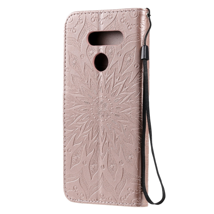 For LG K50S Pressed Printing Sunflower Pattern Horizontal Flip PU Leather Case Holder & Card Slots & Wallet & Lanyard