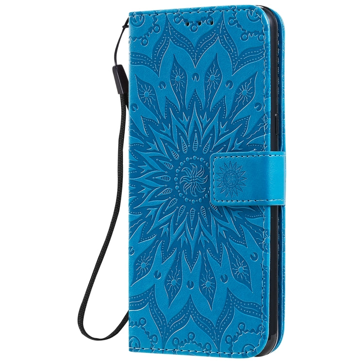 For LG K51 Pressed Printing Sunflower Pattern Horizontal Flip PU Leather Case Holder & Card Slots & Wallet & Lanyard