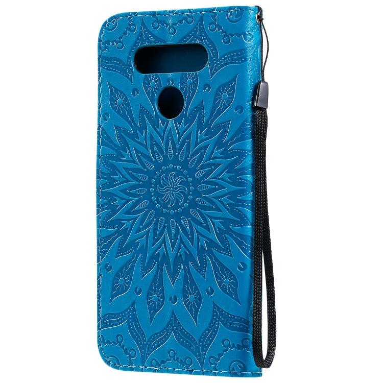 For LG K51 Pressed Printing Sunflower Pattern Horizontal Flip PU Leather Case Holder & Card Slots & Wallet & Lanyard