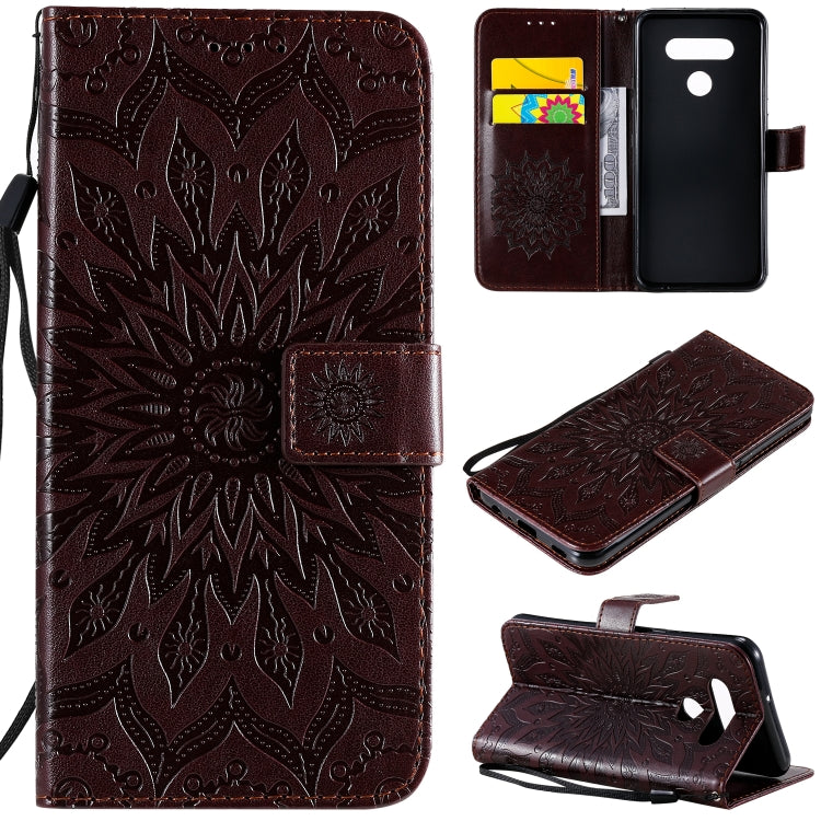 For LG K51 Pressed Printing Sunflower Pattern Horizontal Flip PU Leather Case Holder & Card Slots & Wallet & Lanyard
