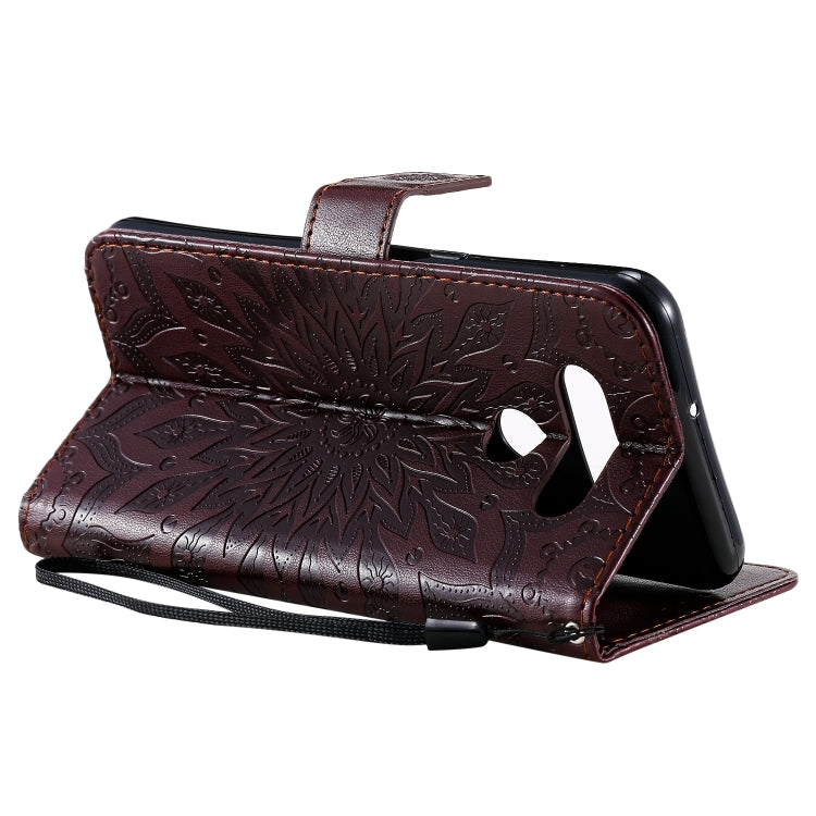 For LG K51 Pressed Printing Sunflower Pattern Horizontal Flip PU Leather Case Holder & Card Slots & Wallet & Lanyard