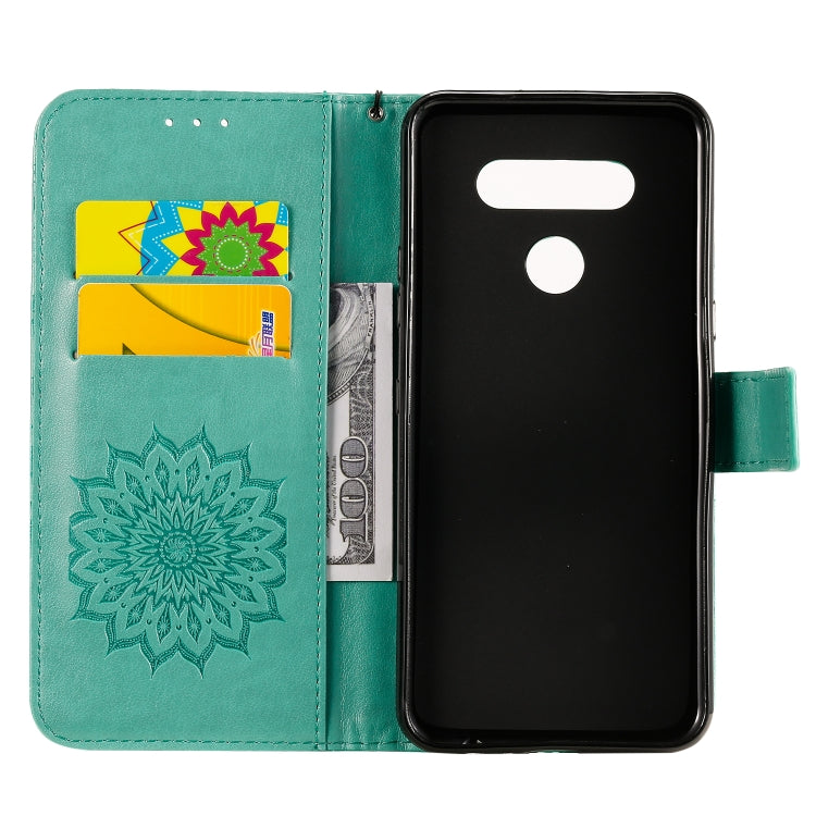 For LG K51 Pressed Printing Sunflower Pattern Horizontal Flip PU Leather Case Holder & Card Slots & Wallet & Lanyard