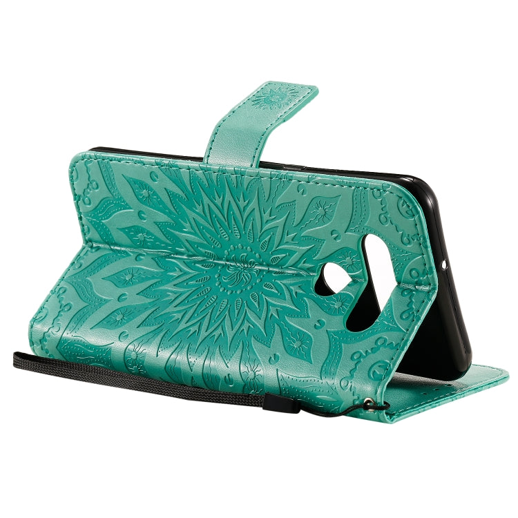 For LG K51 Pressed Printing Sunflower Pattern Horizontal Flip PU Leather Case Holder & Card Slots & Wallet & Lanyard