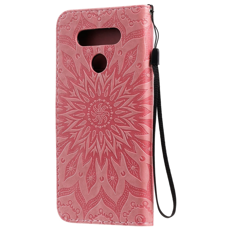 For LG K51 Pressed Printing Sunflower Pattern Horizontal Flip PU Leather Case Holder & Card Slots & Wallet & Lanyard