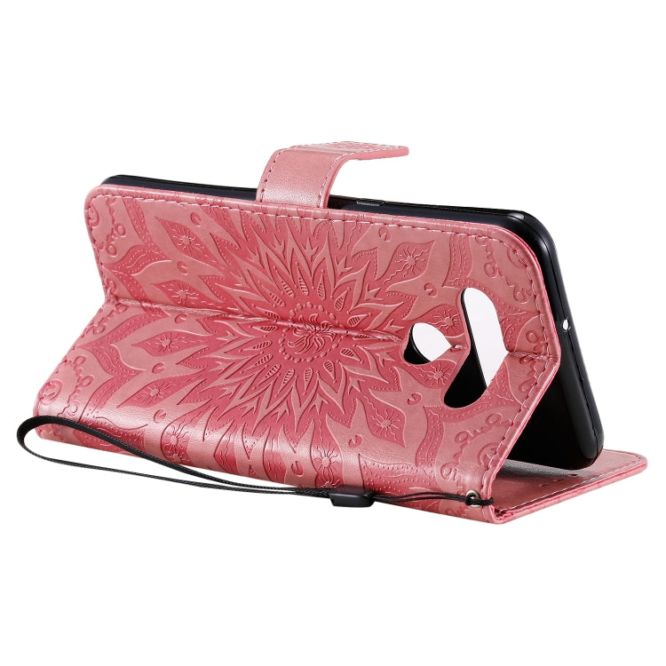 For LG K51 Pressed Printing Sunflower Pattern Horizontal Flip PU Leather Case Holder & Card Slots & Wallet & Lanyard