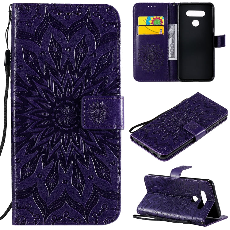 For LG K51 Pressed Printing Sunflower Pattern Horizontal Flip PU Leather Case Holder & Card Slots & Wallet & Lanyard