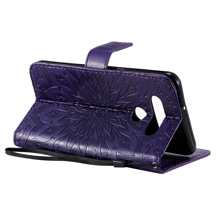 For LG K51 Pressed Printing Sunflower Pattern Horizontal Flip PU Leather Case Holder & Card Slots & Wallet & Lanyard