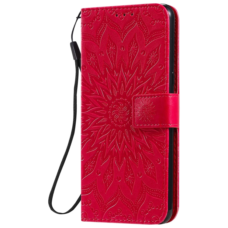 For LG K51 Pressed Printing Sunflower Pattern Horizontal Flip PU Leather Case Holder & Card Slots & Wallet & Lanyard