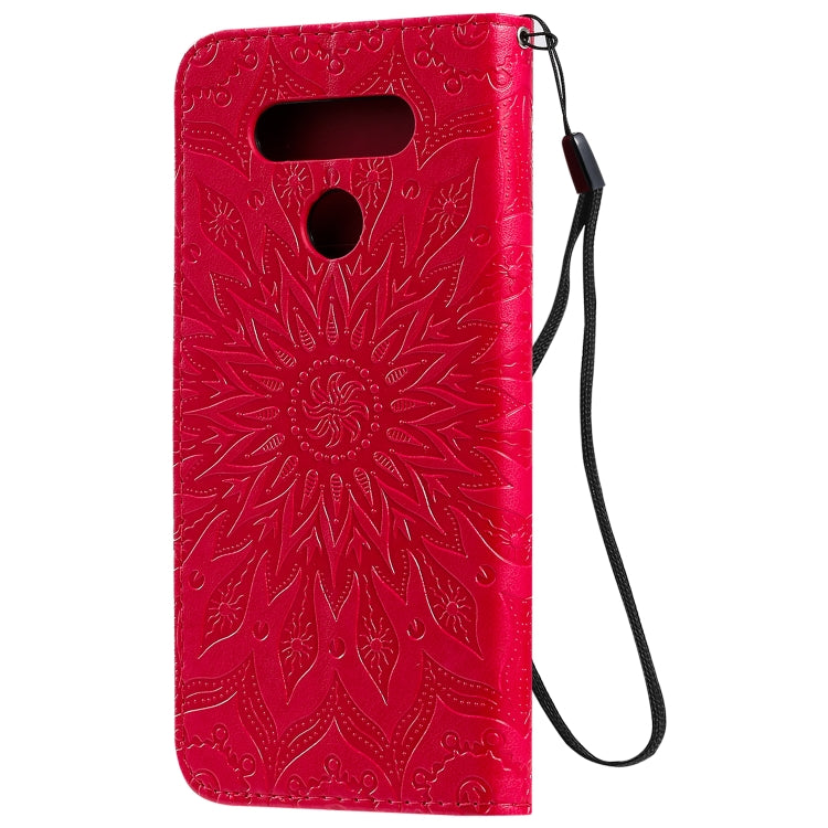 For LG K51 Pressed Printing Sunflower Pattern Horizontal Flip PU Leather Case Holder & Card Slots & Wallet & Lanyard