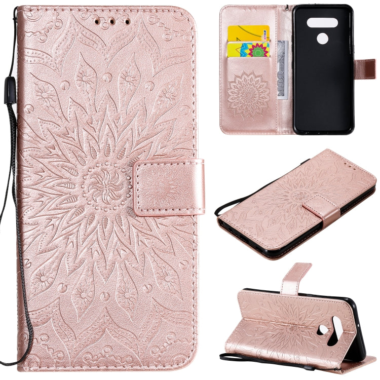 For LG K51 Pressed Printing Sunflower Pattern Horizontal Flip PU Leather Case Holder & Card Slots & Wallet & Lanyard