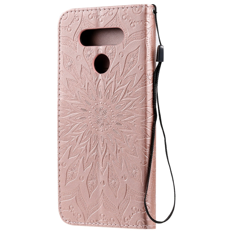 For LG K51 Pressed Printing Sunflower Pattern Horizontal Flip PU Leather Case Holder & Card Slots & Wallet & Lanyard