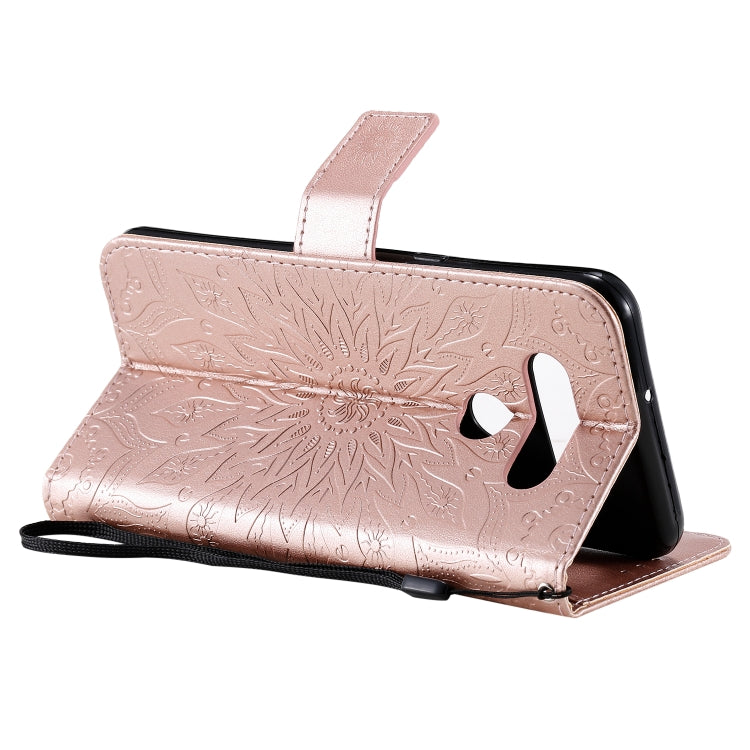 For LG K51 Pressed Printing Sunflower Pattern Horizontal Flip PU Leather Case Holder & Card Slots & Wallet & Lanyard