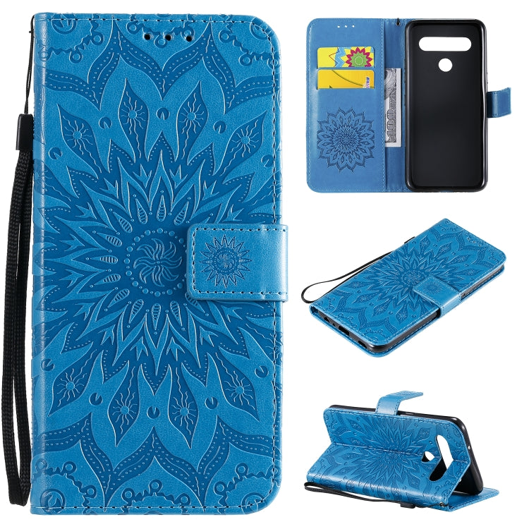 For LG K61 Pressed Printing Sunflower Pattern Horizontal Flip PU Leather Case Holder & Card Slots & Wallet & Lanyard
