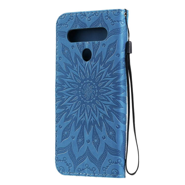 For LG K61 Pressed Printing Sunflower Pattern Horizontal Flip PU Leather Case Holder & Card Slots & Wallet & Lanyard